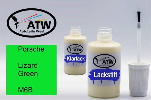 Porsche, Lizard Green, M6B: 20ml Lackstift + 20ml Klarlack - Set, von ATW Autoteile West.